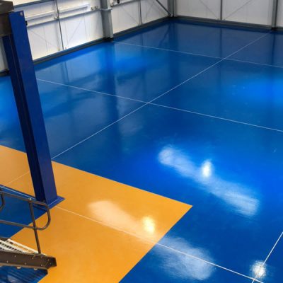 Resin Floor coating and slip resistant walkways for car workshop floor atBridge Cars, Woodbridge, Suffolk
