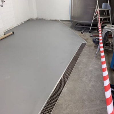 removal of Dpm, make up screed and anti-microbial polyurethane floor screed, London brewery