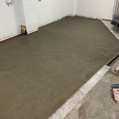 removal of Dpm, make up screed and anti-microbial polyurethane floor screed, London brewery