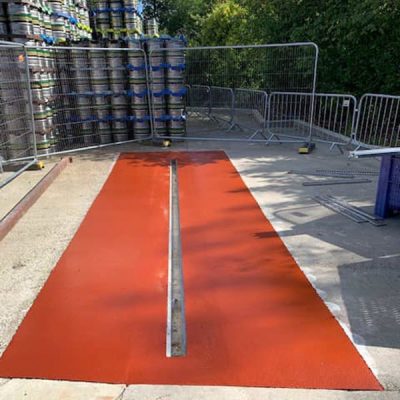 Resin Screed Loading Bay outside drain installation with polyurethane screed, Bury St Edmunds