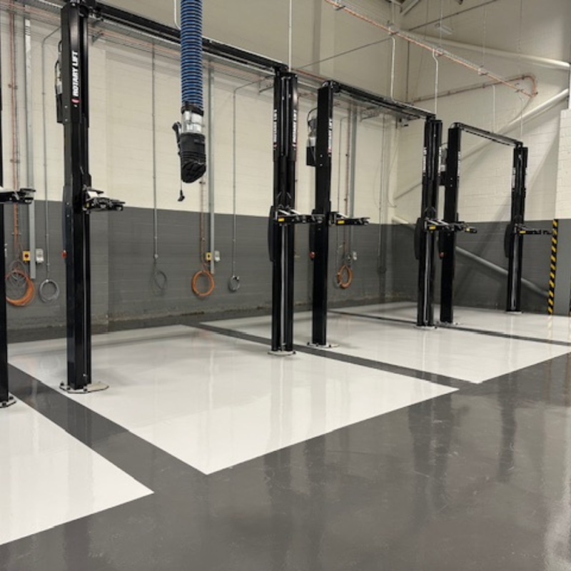 Epoxy Floor Coating with Safety Demarcation at Vehicle Workshop